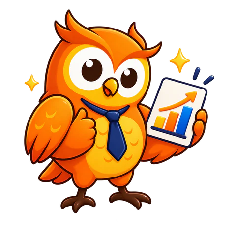 Pro plan owl presenting a growth chart